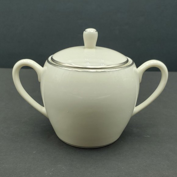 Pickard China Pristine Creamer & Sugar Bowl with Lid Ivory with Platinum Trim - Picture 7 of 10